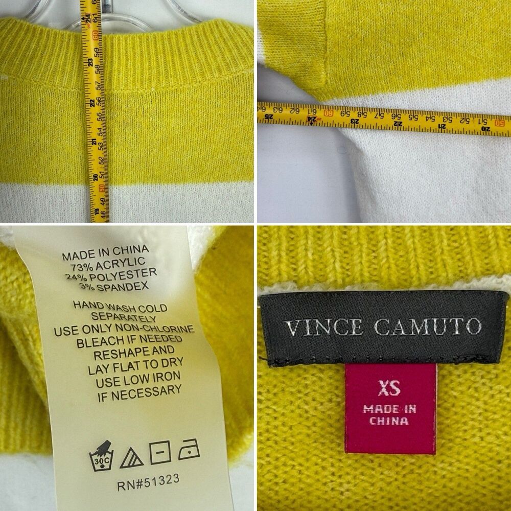 Vince Camuto Yellow White Stripe Knit Sweater Long Sleeve Womens XS - Picture 4 of 10